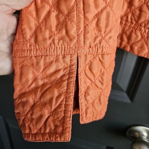 debra deRoo Women’s Jacket Small Orange 100% Silk Quilted Zip Jacket Gray Lining - Picture 5 of 12